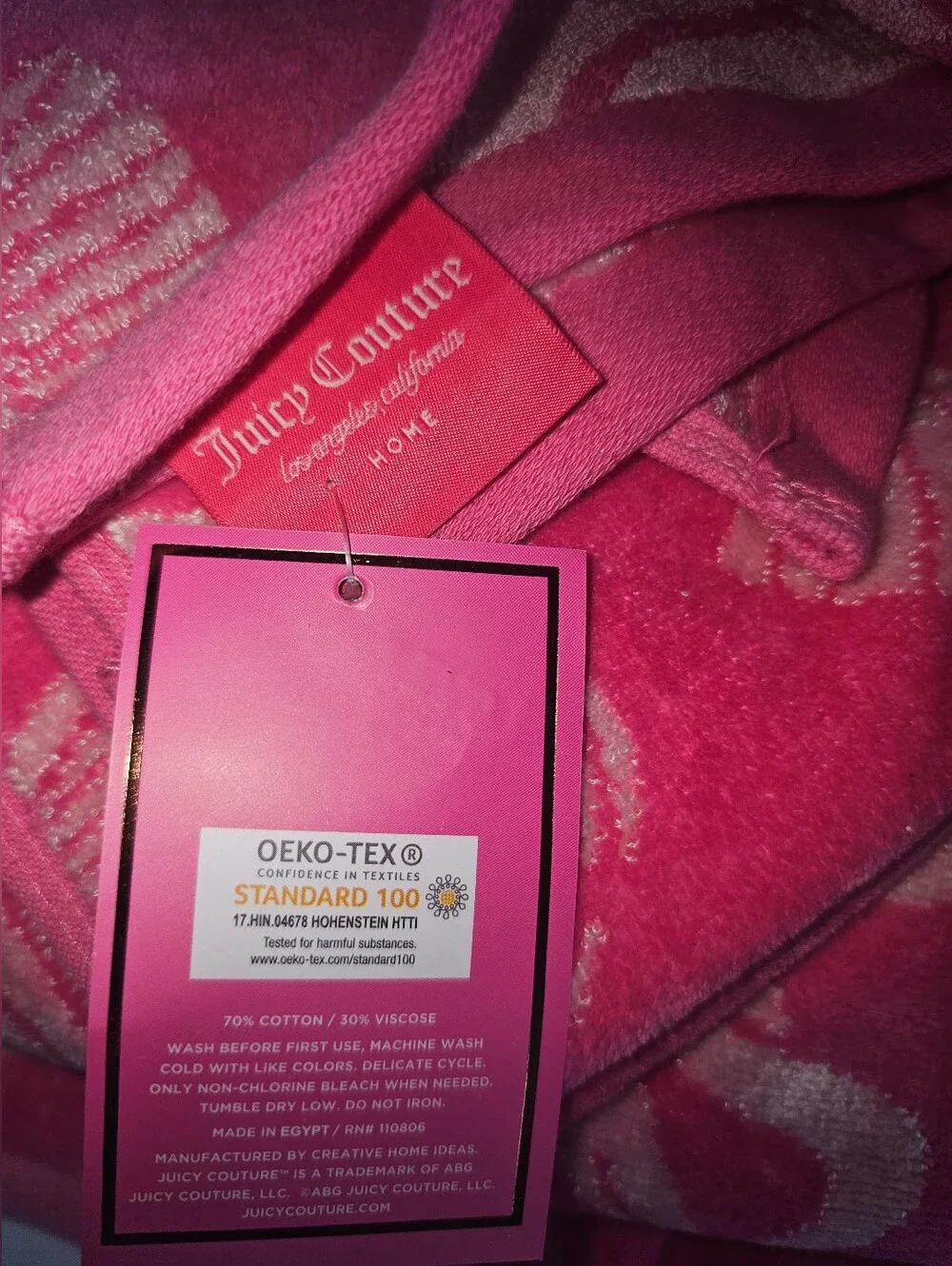 NWT! Juicy Couture 4 Piece Vibrant Pink Bath & Hand Towel Set! JC BOWS & LIPS
